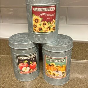 Set of Three Farmer's Market Themed Storage Tins